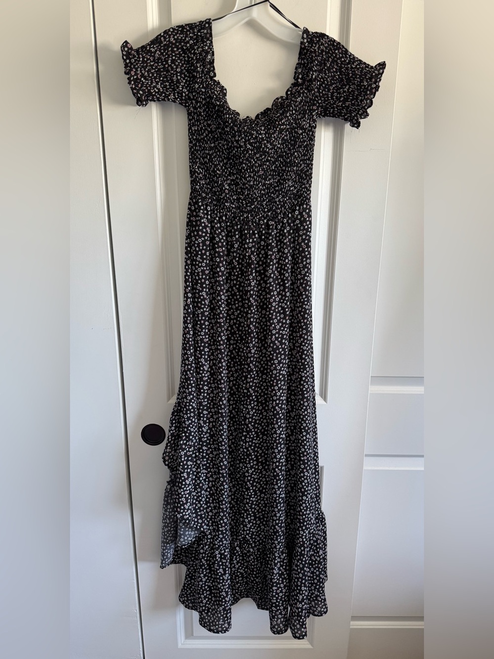 Blue Rain Black Floral Off-Shoulder Maxi Dress with Side Slit - Picture 4 of 10